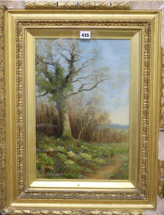 Harold Clayton Adams, oil on canvas, field in springtime, signed, 45 x 29cm